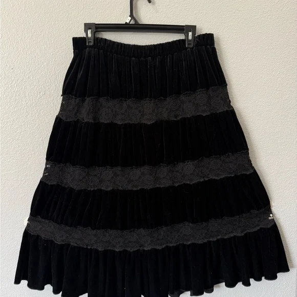 Lapis Black Velvet Lace Sequin Skirt Large Romantic Goth Y2K - Picture 3 of 8